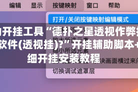 辅助开挂工具“德扑之星透视作弊挂辅助软件(透视挂)?”开挂辅助脚本+详细开挂安装教程
