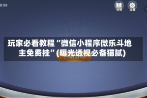 玩家必看教程“微信小程序微乐斗地主免费挂”(曝光透视必备猫腻)